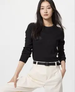 ソフトリブクルーネックT 黒