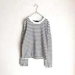 ZARA カットソー 長袖 ストライプ ボートネック ホワイト ネイビーのサムネイル