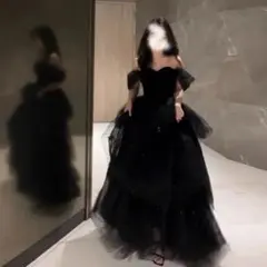 オフショルダー黒ロングドレス