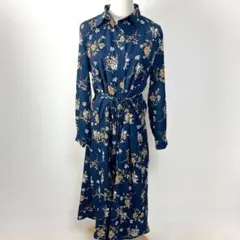 fifth フィフス フラワーフィッシュテールシャツワンピース ネイビー M