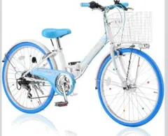 【大阪市手渡し】子供用自転車 ホワイトブルー　女の子20インチ　折りたたみ可のサムネイル
