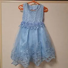 ​【100cm】華やか水色ドレス☆パール×キラキラ☆リボン　レース