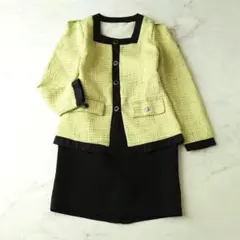 c バブリースーツ セットアップ ツイードジャケット スカート 昭和レトロ 黄緑