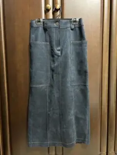 ZARA ダークブルー スウェードタイトスカート