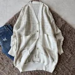 美品✨フェンネル ツイードカーディガン 白系 38 M相当