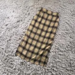 GU チェック柄タイトスカート Mサイズ ミディ丈 バックスリット