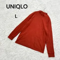 【ユニクロ】L メンズ　モックネックTシャツ　綿100% シンプル　赤オレンジ