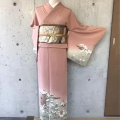 正絹　訪問着　一つ紋　花草に着物　部分刺繍　袷