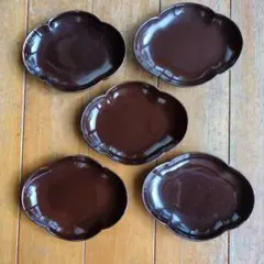 ダークブラウン 花形皿 5枚セット