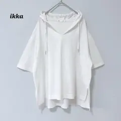 ikka イッカ　半袖　トップス　フード付きカットソー　ホワイト　ゆったりのサムネイル