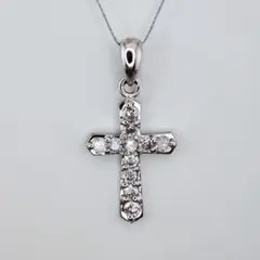 極美品 造幣局刻印 Pt900/850 天然ダイヤモンド クロスネックレス 
