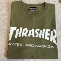 THRASHER ロゴTシャツ Mサイズ カーキ スケートボードマガジンのサムネイル