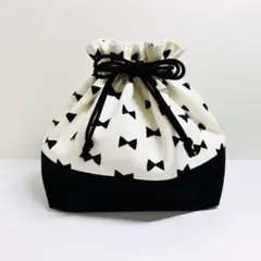 お弁当箱　リボン　ハンドメイド　黒　巾着袋　【961】