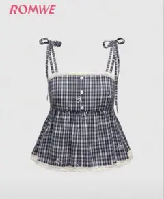 リボン柄 チェック ビスチェ ブルー