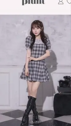 pium スクエアフリルシアーカフェワンピース アイボリーチェック