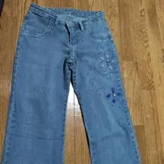 TRESS-UP ビジュー 花柄刺繍 フレアデニム 38サイズ Y2K