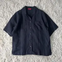 KENZO コットンリネン　オープンカラー　シャツ　ネイビー　ヴィンテージのサムネイル