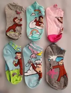 おさるのジョージ レディース キャラクターソックス 靴下 6足セット まとめ売りのサムネイル