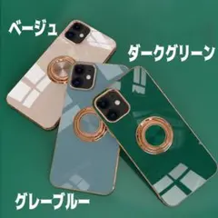 iPhone15pro用ケース TPU リング付きダークグリーン スマホケース