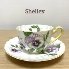 シェリー パンジー オレアンダーシェイプ カップ＆ソーサー グリーン 