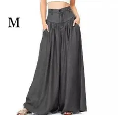 新品　ワイドパンツ　ハイウエスト　ゆるダボ　韓国　黒ブラック M 体型カバー