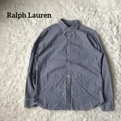 ラルフローレン ギンガムチェックシャツ SLIM FIT ネイビー L POLO
