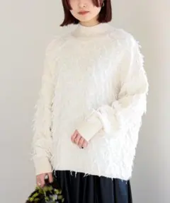 【新品未使用タグ付】Ray BEAMS ジャカード フリンジ ハイネック ニット