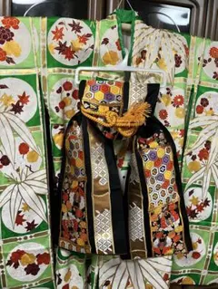 緑　振袖　帯　セット　金駒刺繍　竹　梅　ヴィンテージ 成人式　袋帯　黄緑　比翼