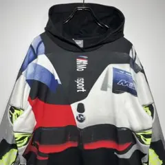 PUMA　プーマ　スウェットパーカー　サイズL　BMW　総柄　フーディー　古着