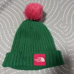 THE NORTH FACE 緑色ニット帽 ポンポン付き