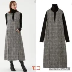 新品タグ付　リブニットセットレイヤードツイードワンピース　チェック