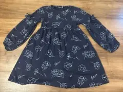 べべ BeBe 花柄 長袖 ワンピース 130cm ネイビー リボン　紺色