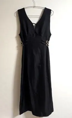 【JUNOAH】ヘリンボーンサイドベルトタイトジャンパースカート ブラック L