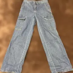GU ワイドストレートカーゴパンツ Sデニムライトブルー