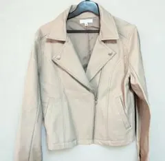 FUN ベージュ レザー ライダースジャケット　M