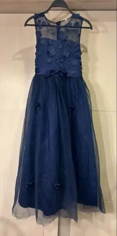 ネイビーフォーマルドレス 花モチーフ付き