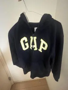 GAP ジップアップパーカー ネイビー 蛍光イエローロゴのサムネイル