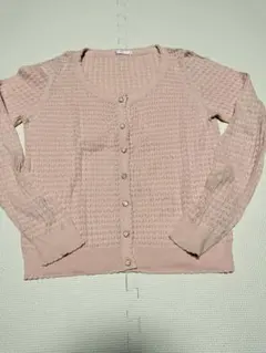 訳あり　コットン薄手　透かし編み　ピンク 長袖カーディガン