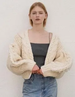 CHAROL★シャロル ケーブル ハンド ニット カーディガン アイボリー F