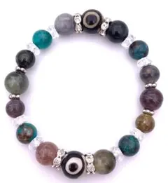 天然石三眼天珠＆トルマリン＆クリソコラのブレスレット