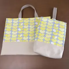 ハンドメイド　ハート柄レッスンバッグ&シューズバックのセット