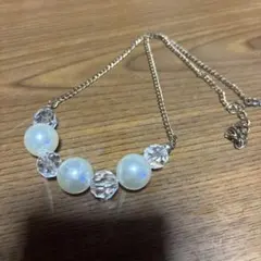 パールとクリスタルのチェーンネックレス