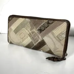 コーチ シグネチャー パッチワーク 長財布 ラウンドファスナー Y2K