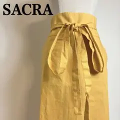 SACRA サクラ ロングスカート リボン リネン混 差し色 マスタードイエローのサムネイル