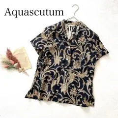 【アクアスキュータム】（F）半袖シャツ 前開き ペイズリー柄 総柄 肩パッド