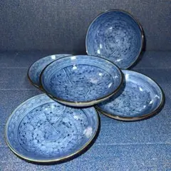 【昭和　貴重】有田焼 肥前 哲三郎窯 青　染付 陶器 銘々皿 小皿 5枚セットのサムネイル