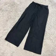 【スタディオクリップ】リネン混ワイドパンツ イージーパンツ　黒 L ゆったり