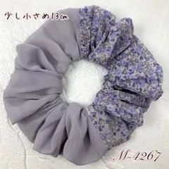 ハンドメイドシュシュM-4267♡花柄×ラベンダーグレージョーゼット♡