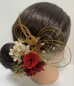 838.成人式　卒業式　水引髪飾り　プリザーブドフラワー