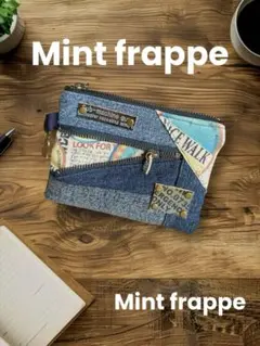 デニムリメイク ミニポーチ 飾りファスナーデザイン　③